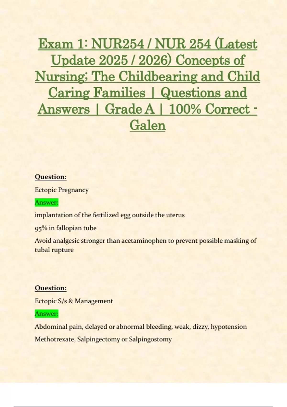 Exam 1, Exam 2 & Exam 3: NUR254 / NUR 254 (Latest 2025 / 2026 Updates ...