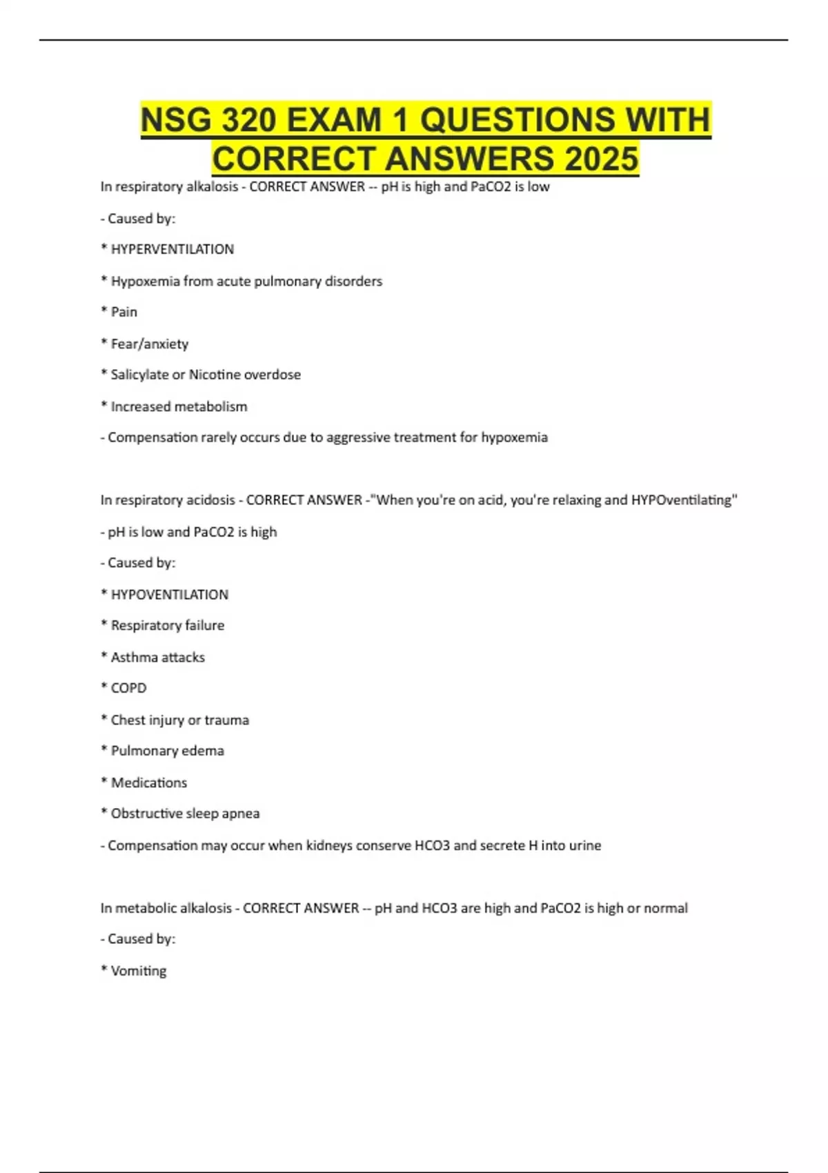 NSG 320 EXAM 1 QUESTIONS WITH CORRECT ANSWERS 2025 - NSG 320 - Stuvia US