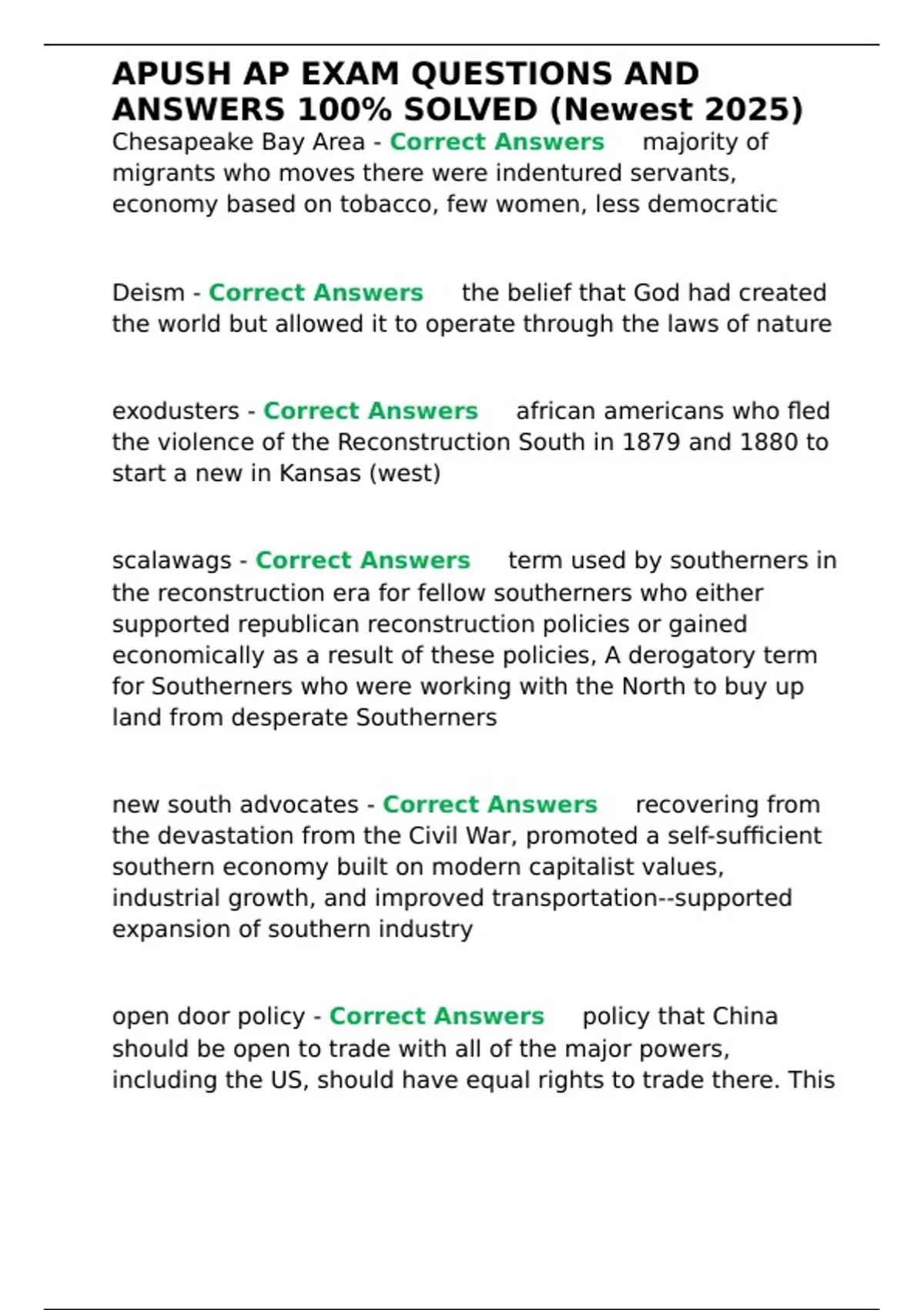 APUSH AP EXAM QUESTIONS AND ANSWERS 100- SOLVED (Newest 2025). - APUSH ...