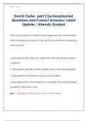 David Carter&comma; part 2 &lpar;schizophrenia&rpar; Questions and Correct Answers&sol; Latest  Update &sol; Already Graded