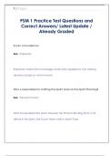 PSM 1 Practice Test Questions and Correct Answers&sol; Latest Update &sol; Already Grade