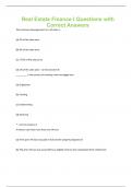 Real Estate Finance I Questions with  Correct Answers