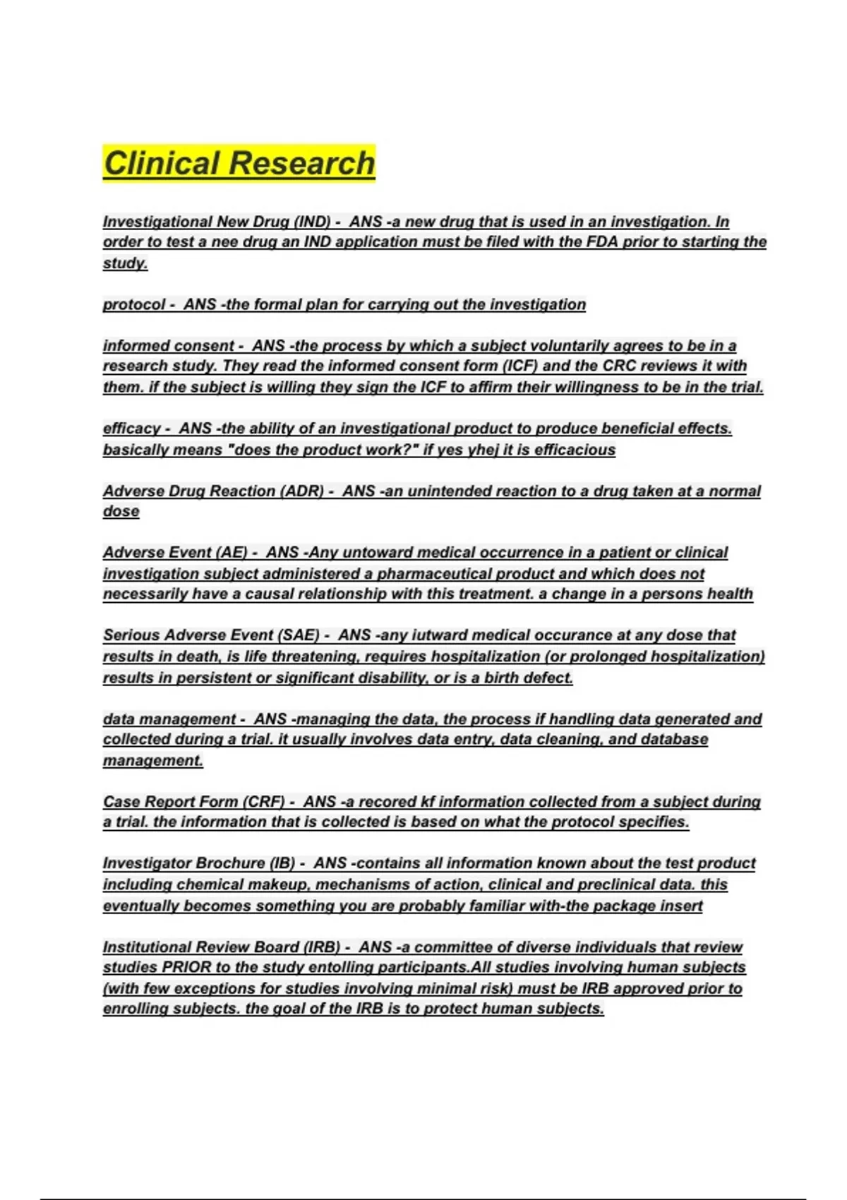 Clinical Research Exam Questions and Answers 2025/2026 A+ Graded ...