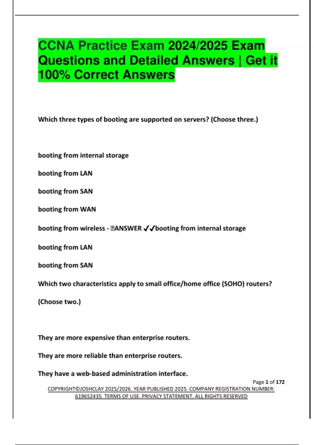 CCNA Practice Exam 2024/2025 Exam Questions and Detailed Answers | Get ...