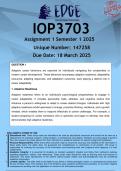 IOP3703 Assignment 1 &lpar;ANSWERS&rpar; Semester 1 2025 - DISTINCTION GUARANTEED