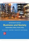 Test Bank for Business and Society&colon; Stakeholders&comma; Ethics&comma; Public Policy 17th Edition by Lawrence&comma; Complete guide A&plus;&comma; Latest version