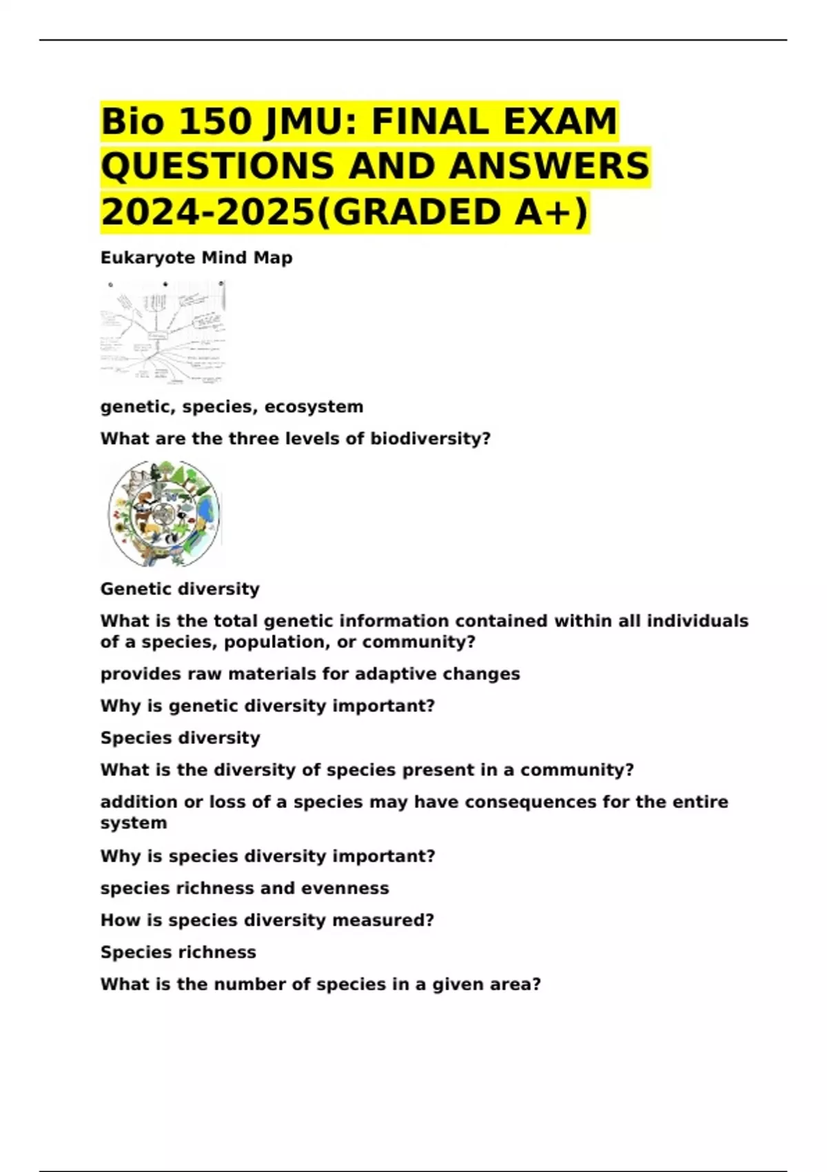 Bio 150 JMU FINAL EXAM QUESTIONS AND ANSWERS (GRADED A+). - Biology 150 ...