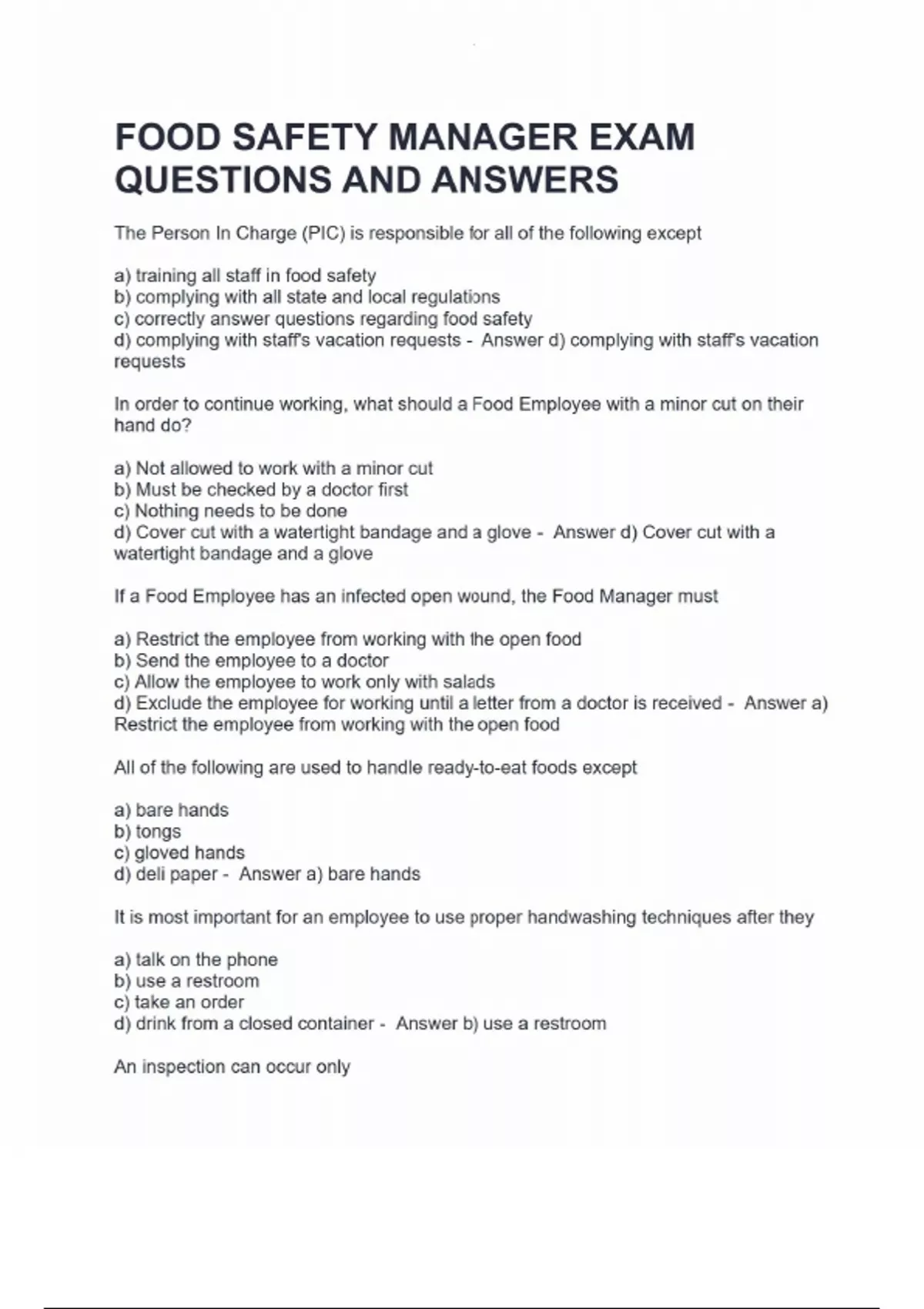 FOOD SAFETY MANAGER EXAM QUESTIONS AND ANSWERS IFSEA Food Manager food-safety-manager-exam-questions-and-answers-ifsea-food-manager