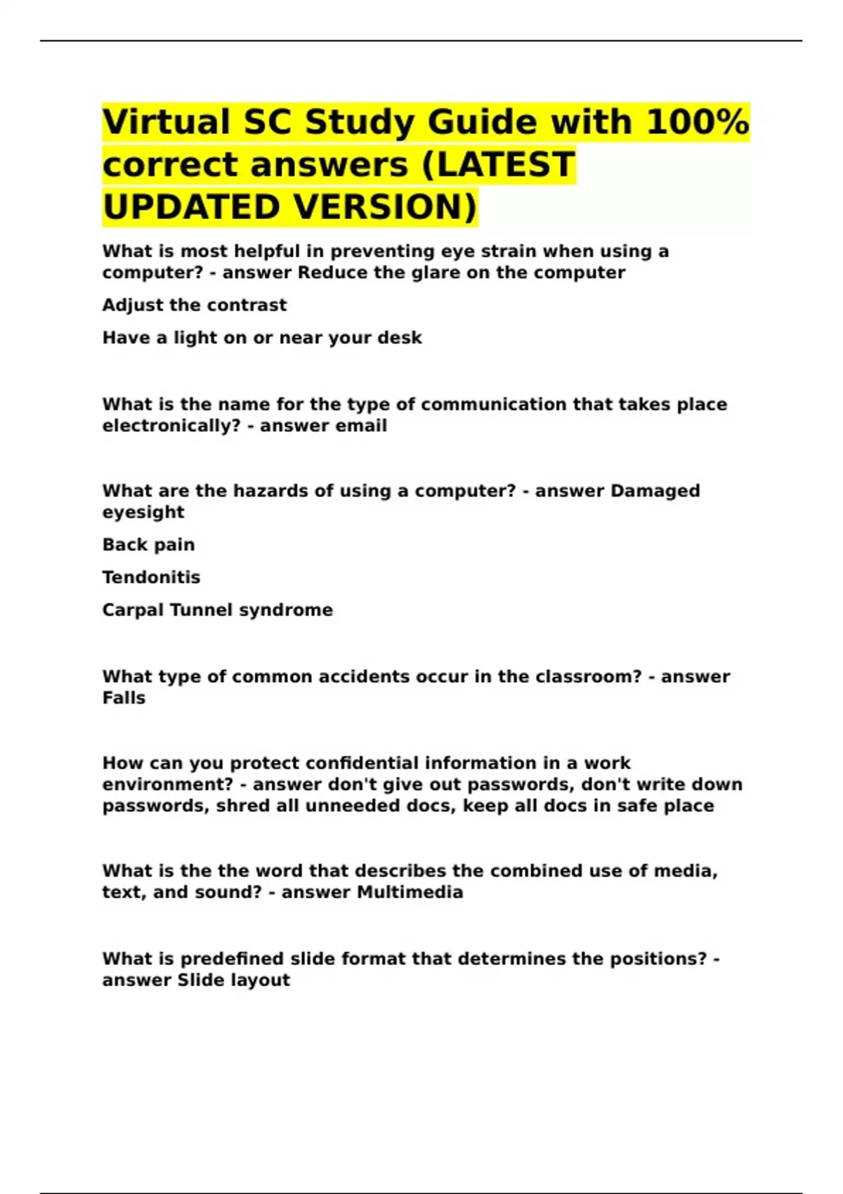Virtual SC Study Guide with 100- correct answers (LATEST UPDATED ...