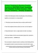 Critical Thinking in Nursing Practice  Questions 2024&sol;2025 Exam Questions  with Detailed Verified Answers &lpar;100&percnt;  Correct Answers&rpar; &vert; Already Graded A&plus;
