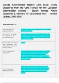 Canada Exterminator License Core Exam &lpar;Study Questions from the Core Manual for the Canadian Exterminator License&rpar; &ndash; Expert Verified Actual Questions & Answers for Guaranteed Pass &vert; Newest Update&comma; 2025-2026 