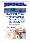 Test Bank For Leadership Roles and Management Functions in Nursing&comma; 11th Edition by Huston&comma; ISBN&colon; 9781975193065&comma; All 25 Chapters Covered&comma; Verified Latest Edition