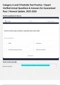 Category A and E Pesticide Test Practice &sol; Expert Verified Actual Questions & Answers for Guaranteed Pass &vert; Newest Update&comma; 2025-2026 