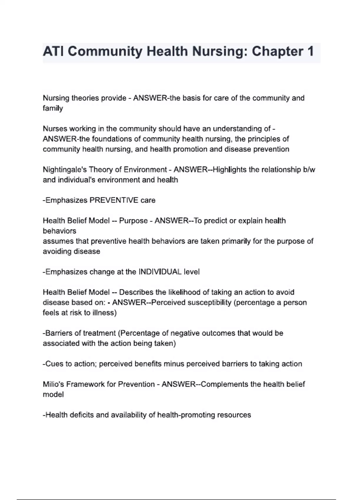 ATI Community Health Nursing Chapter 1 questions and answers ...