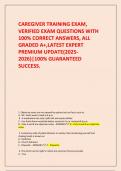  CAREGIVER TRAINING EXAM&comma; VERIFIED EXAM QUESTIONS WITH 100&percnt; CORRECT ANSWERS&comma; ALL GRADED A&plus;&comma;LATEST EXPERT PREMIUM UPDATE&lpar;2025-2026&rpar;&vert;100&percnt; GUARANTEED SUCCESS&period;