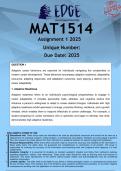 MAT1514 Assignment 1 &lpar;ANSWERS&rpar; 2025  - DISTINCTION GUARANTEED