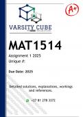 MAT1514 Assignment 1 &lpar;DETAILED ANSWERS 2025 - DISTINCTION GUARANTEED 