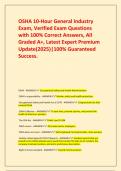  OSHA 10-Hour General Industry Exam&comma; Verified Exam Questions with 100&percnt; Correct Answers&comma; All Graded A&plus;&comma; Latest Expert Premium Update&lpar;2025&rpar;&vert;100&percnt; Guaranteed Success&period;