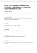 BIOS 251 Anatomy and Physiology 1 Final Exam Questions with Answers &vert; 2025 LATEST UPDATED