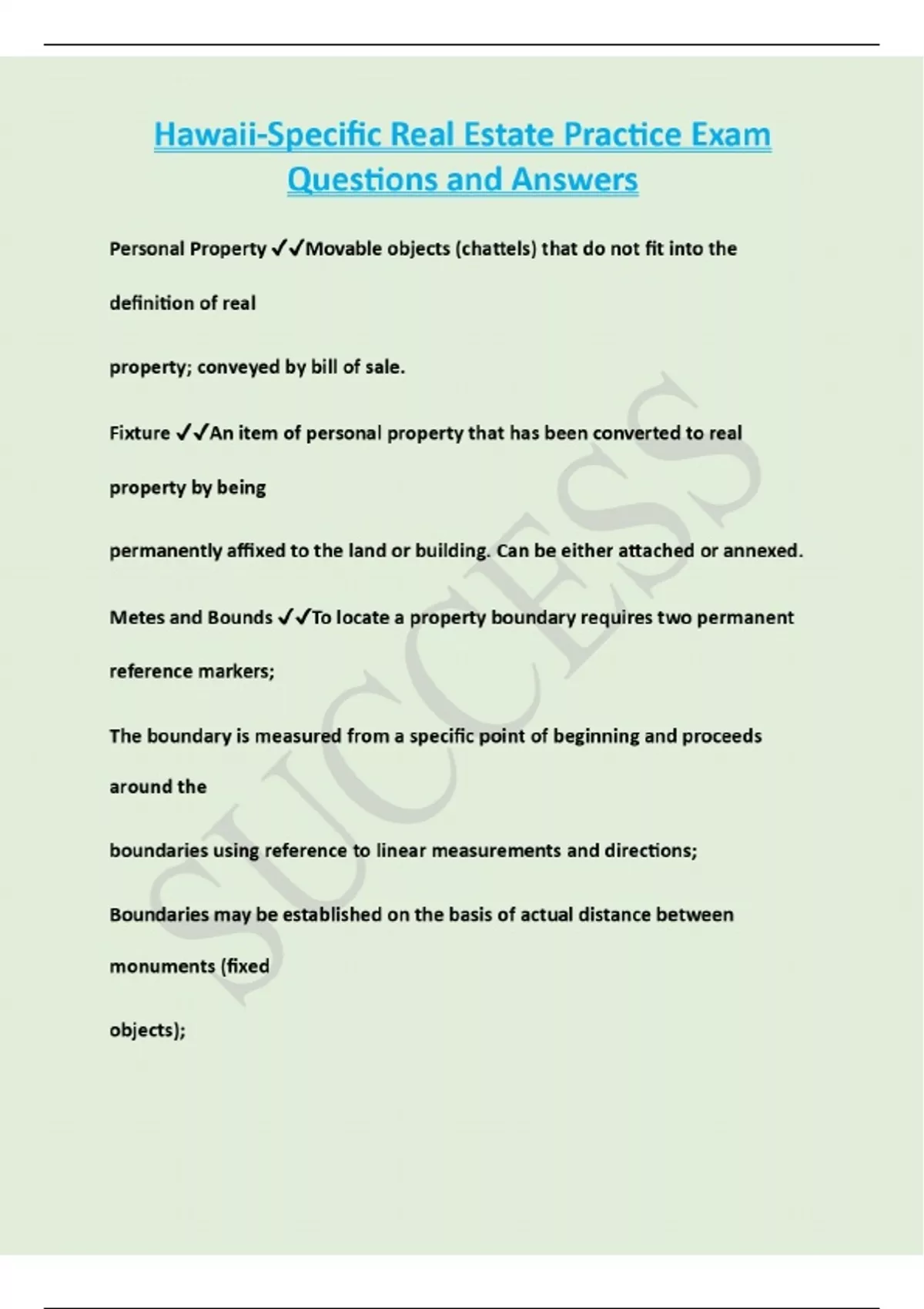 Hawaii-Specific Real Estate Practice Exam Questions and Answers{Latest Update} - Hawaii Real ...