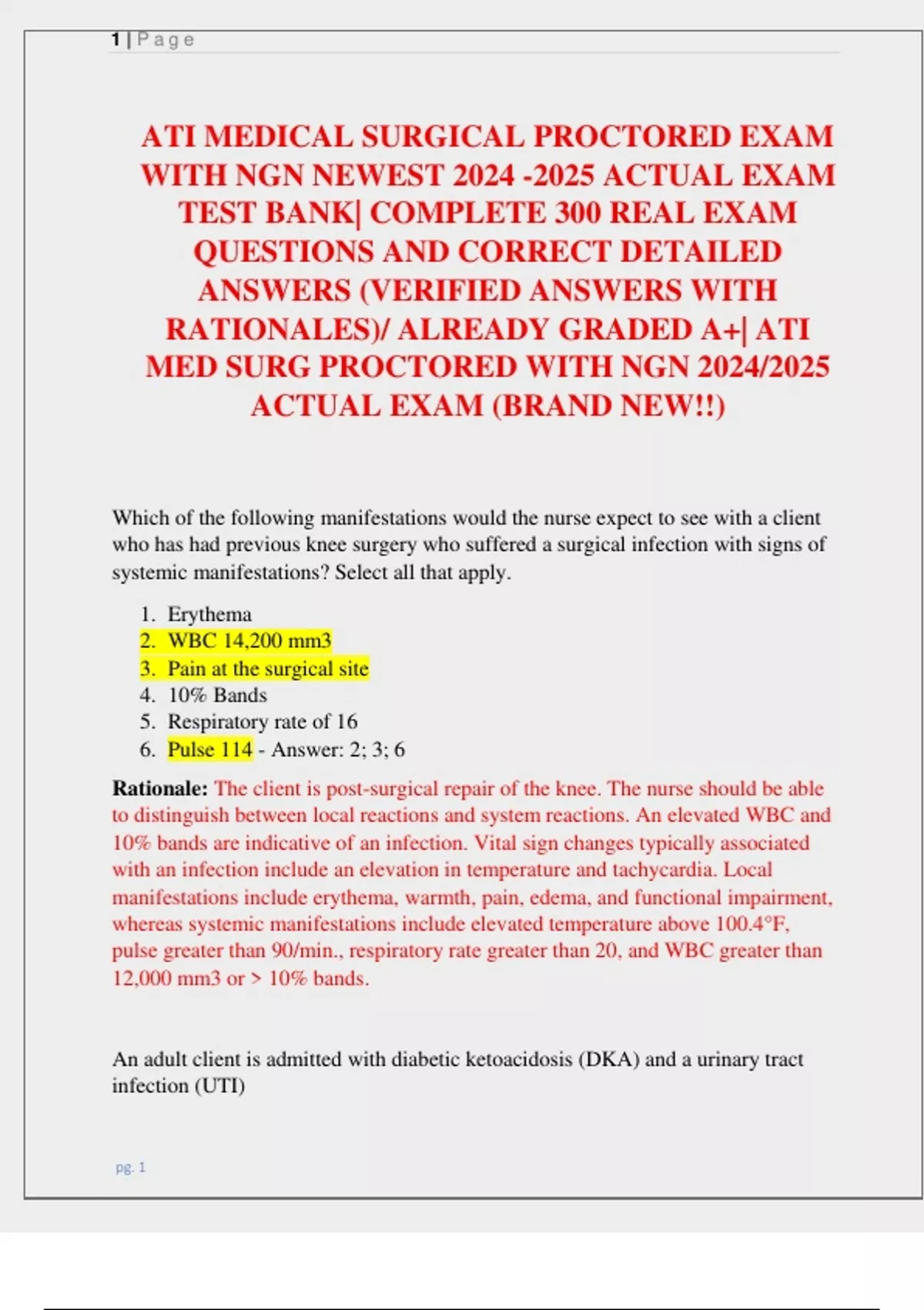 ATI MEDICAL SURGICAL PROCTORED EXAM WITH NGN NEWEST ACTUAL EXAM TEST ...
