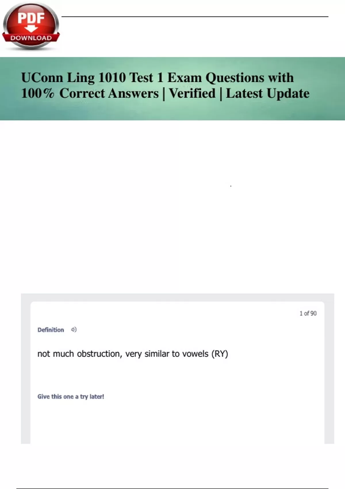 UConn Ling 1010 Test 1 Exam Questions with 100% Correct Answers ...