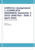 COM1511 Assignment 1 &lpar;COMPLETE ANSWERS&rpar; Semester 1 2025 &lpar;846754&rpar; - DUE 2 April 2025&semi; 100&percnt; TRUSTED Complete&comma; trusted solutions and explanations Ensure your success with us&period; &period;&period;