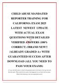  CHILD ABUSE MANDATED REPORTER TRAINING FOR CALIFORNIA EXAM 2025 LATEST  NEWEST  UPDATE WITH ACTUAL EXAM QUESTIONS WITH DETAILED VERIFIED ANSWERS &lpar;100&percnt; CORRECT&rpar; &sol;&sol;BRAND NEW&excl;&excl; &sol;ALREADY GRADED A&plus; WITH GUARANTEED SUCCESS AFTER DOWNLOAD &lpar;ALL YOU NEED TO PASS 