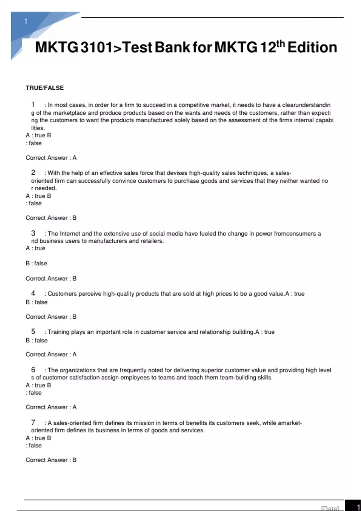Test Bank for MKTG 15th Edition by Charles W. Lamb.pdf - MKTG - Stuvia US