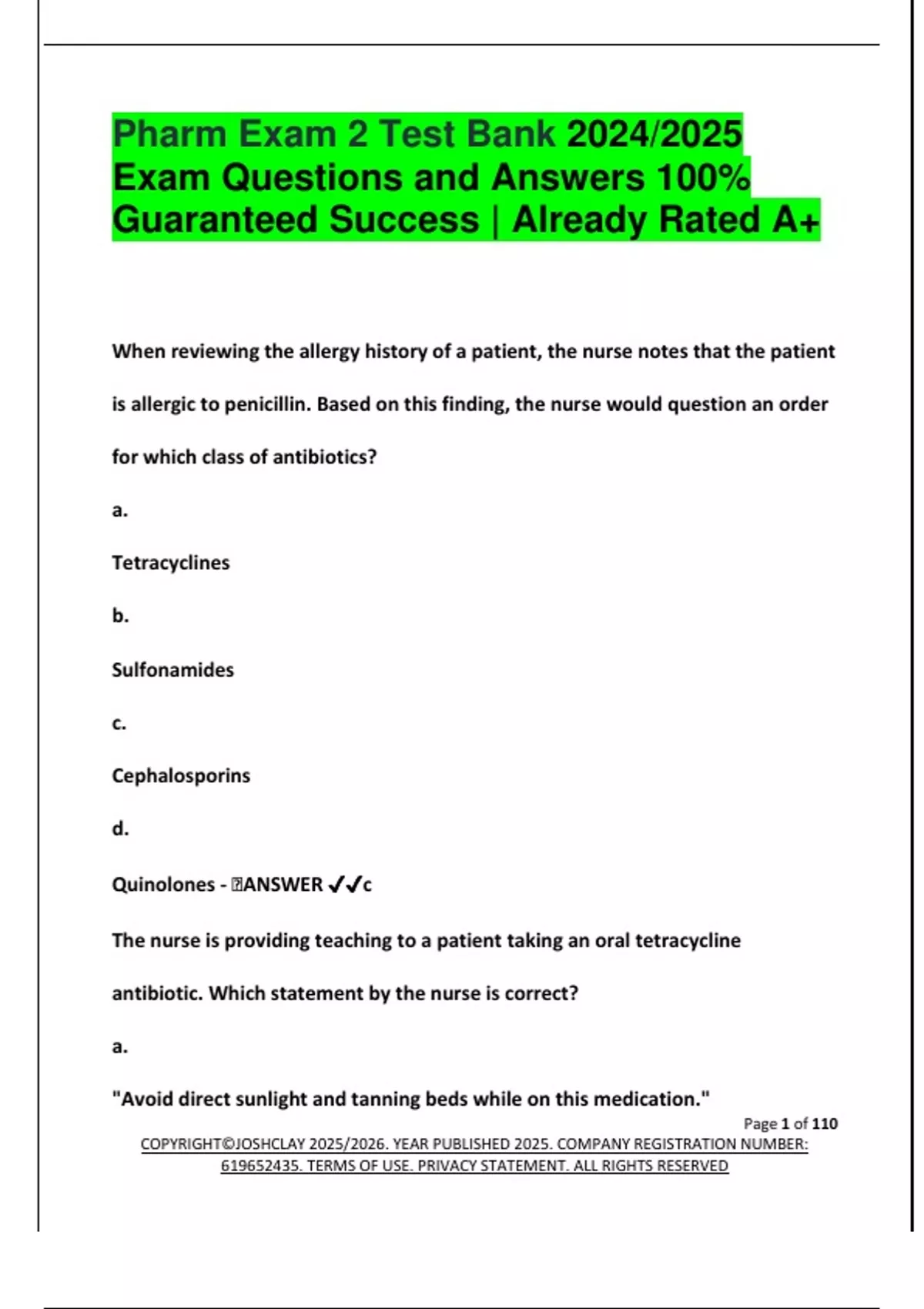 Pharm Exam 2 Test Bank 2024/2025 Exam Questions and Answers 100% ...