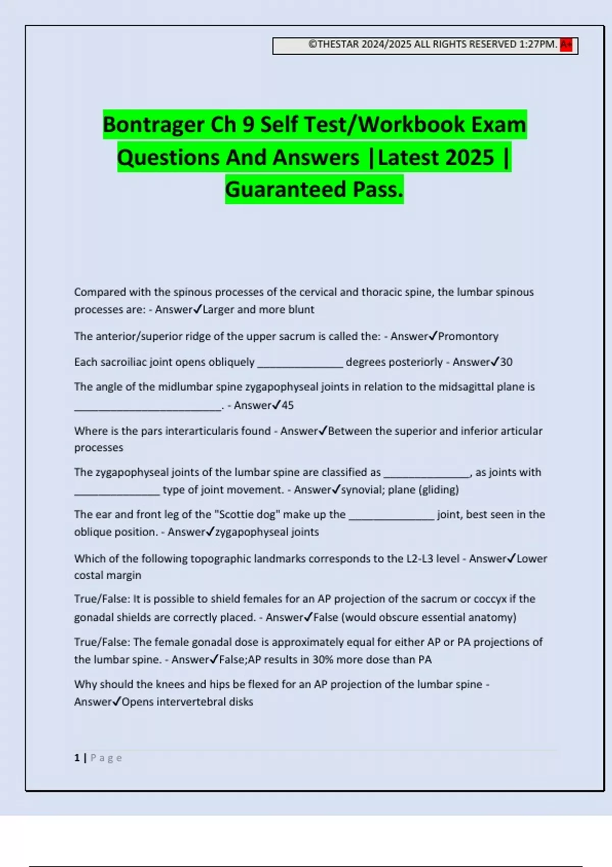 Bontrager Ch 9 Self Test/Workbook Exam Questions And Answers |Latest ...