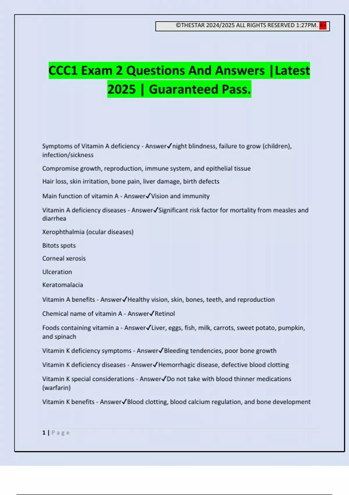 CCC1 Exam 2 Questions And Answers |Latest 2025 | Guaranteed Pass ...