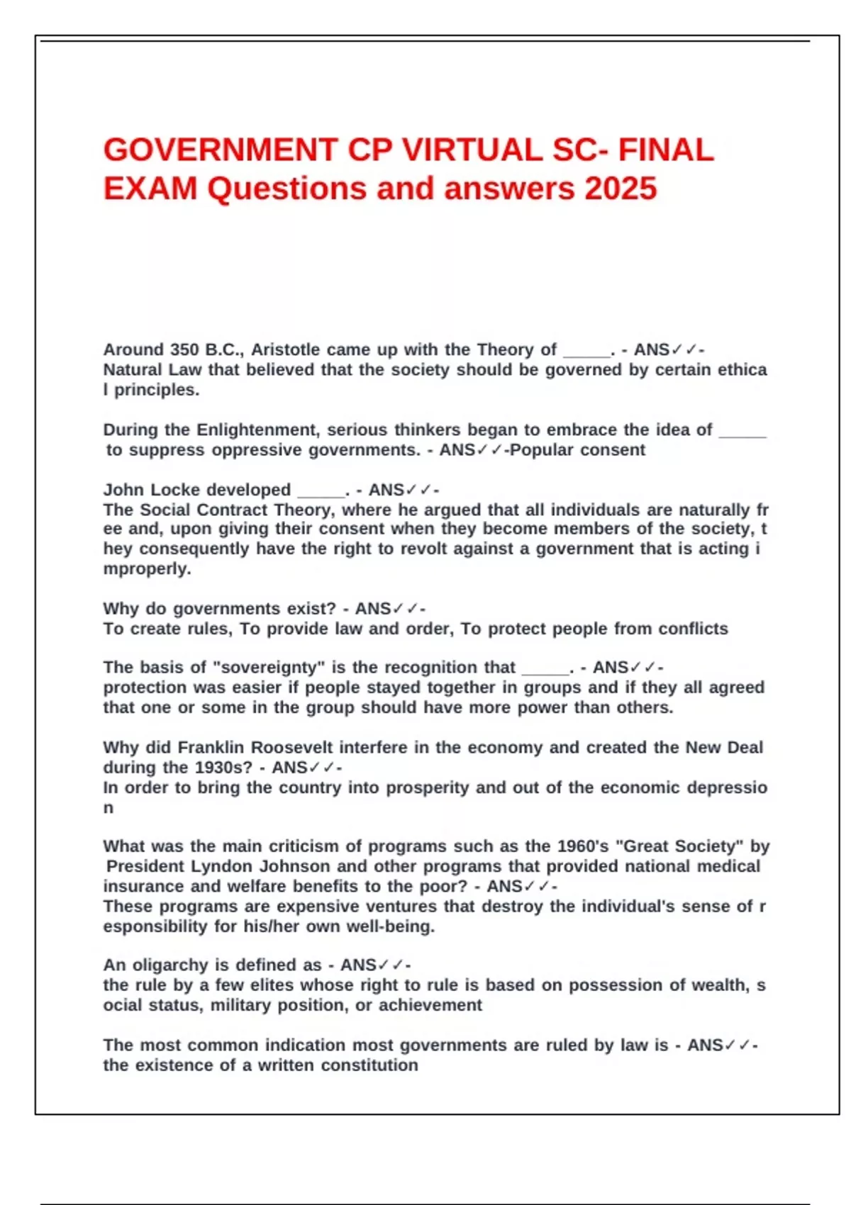 Virtual Sc Course GOVERNMENT CP VIRTUAL SC- FINAL EXAM Questions and answers 2025 ...