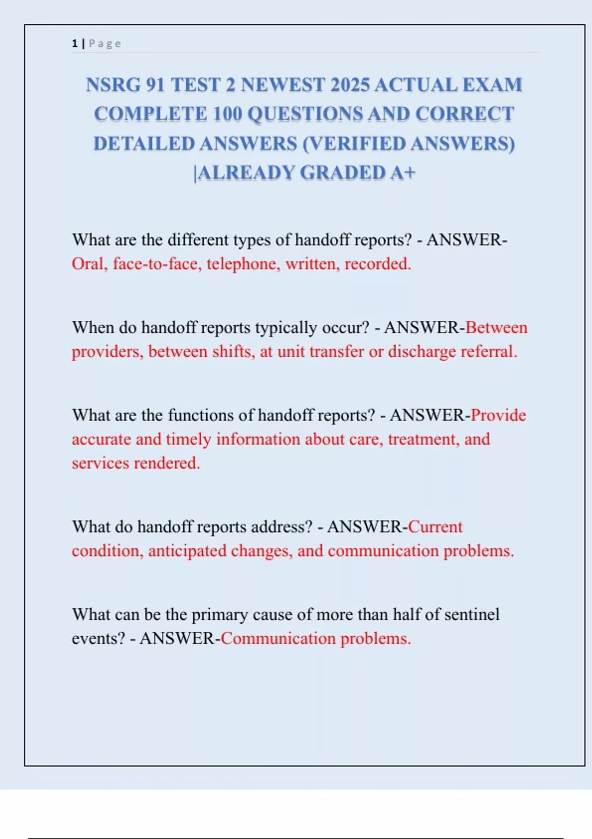 NSRG 91 TEST 2 NEWEST 2025 ACTUAL EXAM COMPLETE 100 QUESTIONS AND ...