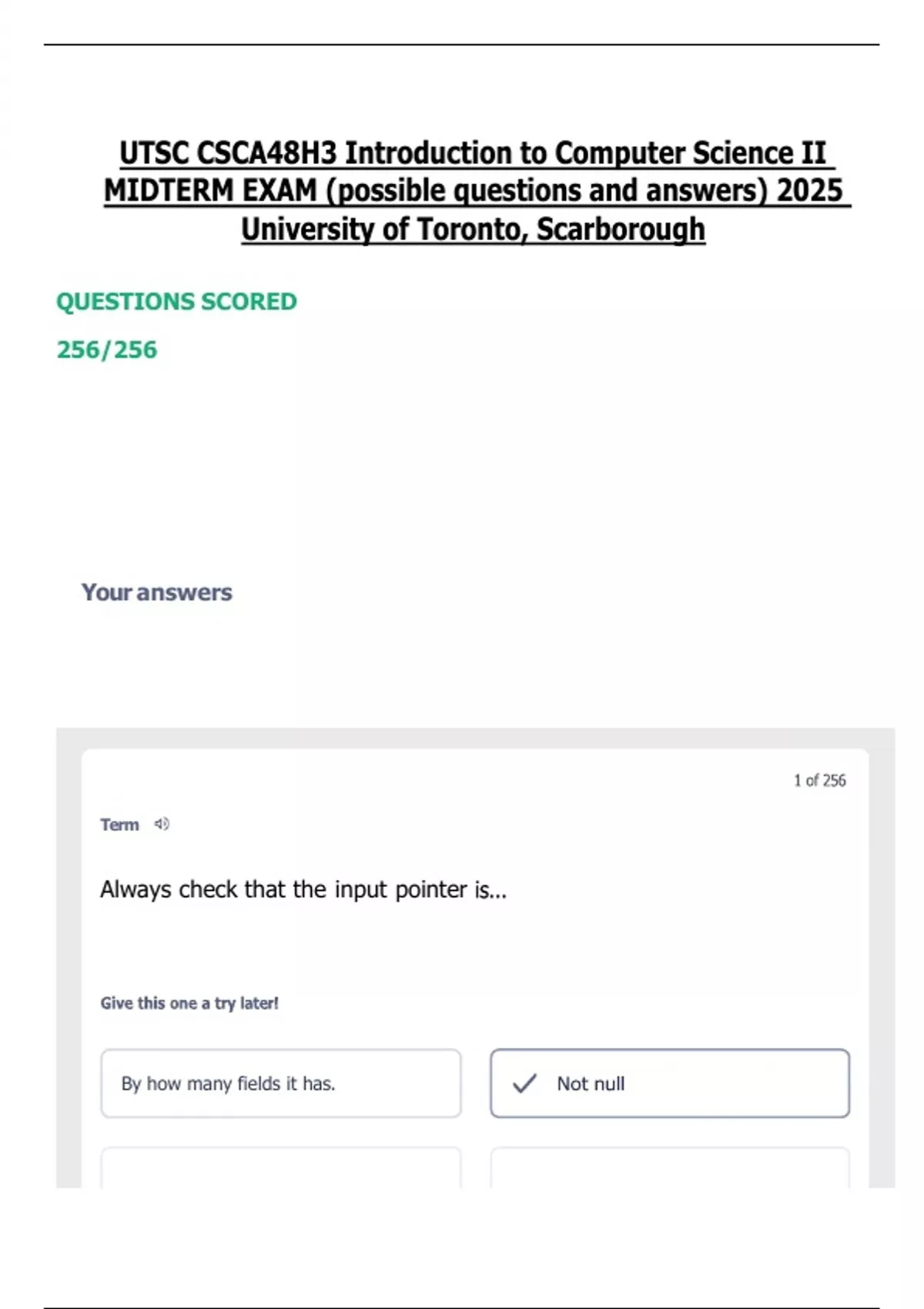 UTSC CSCA48H3 Introduction to Computer Science II MIDTERM EXAM ...