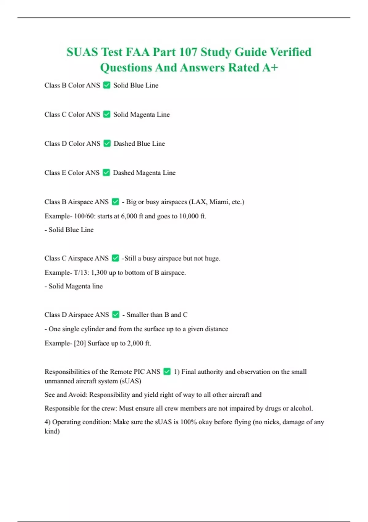 SUAS Test FAA Part 107 Study Guide Verified Questions And Answers Rated ...