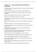 ASTRO 101 - FINAL EXAM PREP QUESTIONS & ANSWERS
