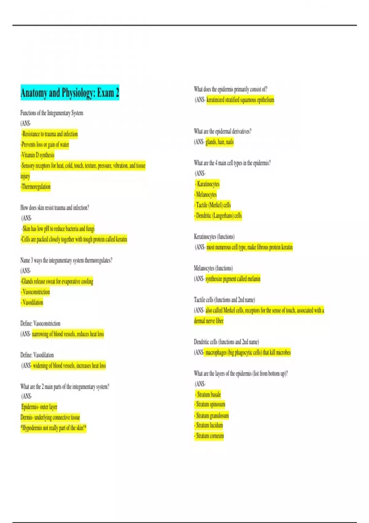 Anatomy and Physiology: Exam 2 ACTUAL QUESTIONS AND ANSWERS UPDATED ...