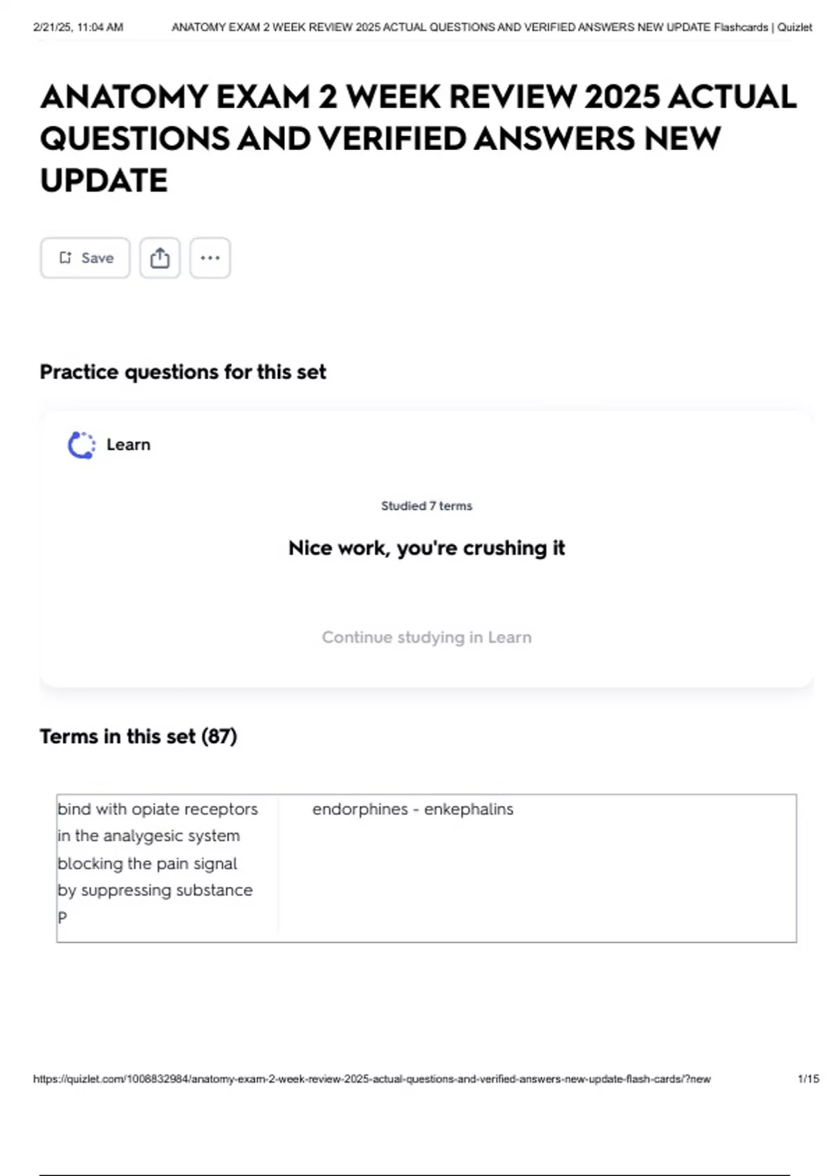 ANATOMY EXAM 2 WEEK REVIEW 2025 ACTUAL QUESTIONS AND VERIFIED ANSWERS ...