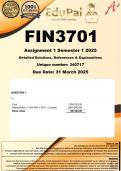 FIN3701 Assignment 1 &lpar;COMPLETE ANSWERS&rpar; Semester 1 2025 &lpar;340717&rpar; - DUE 31 March 2025