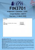 FIN3701 Assignment 1 &lpar;ANSWERS&rpar; Semester 1 2025 - DISTINCTION GUARANTEED