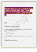 CERTIFIED NUTRITION SPECIALIST FINAL EXAM Questions with 100- Correct Answers Latest Updates