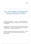 Econ 100 - Midterm 2 Review With Complete Solutions &lpar;2025&rpar;&excl;&excl;