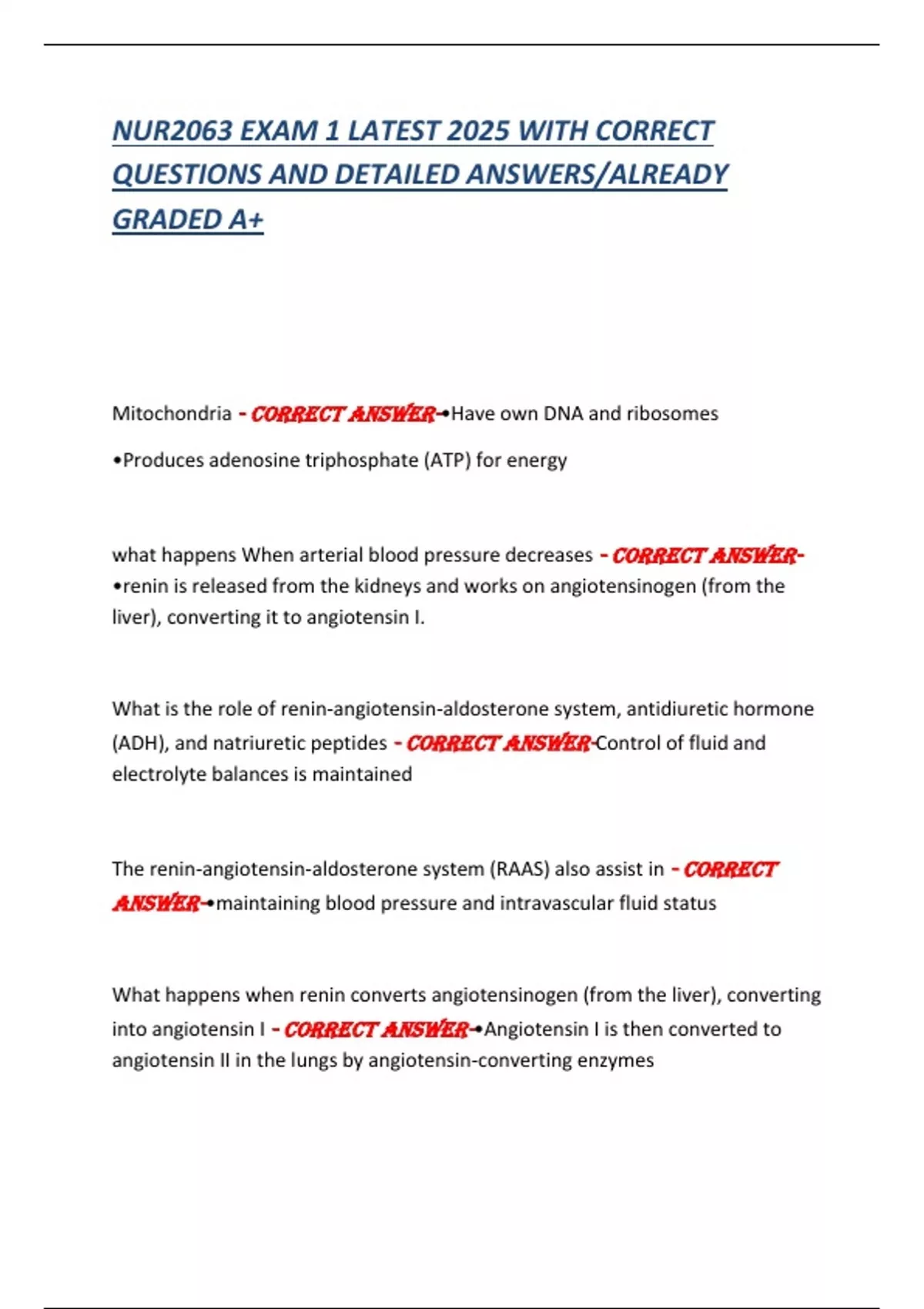 NUR2063 EXAM 1 LATEST 2025 WITH CORRECT QUESTIONS AND DETAILED ANSWERS ...