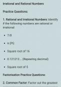 Irrational and Rational&plus;Factorisation Practice Questions 