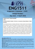 ENG1511 Assignment 2 &lpar;ANSWERS&rpar; Semester 1 2025 - DISTINCTION GUARANTEED