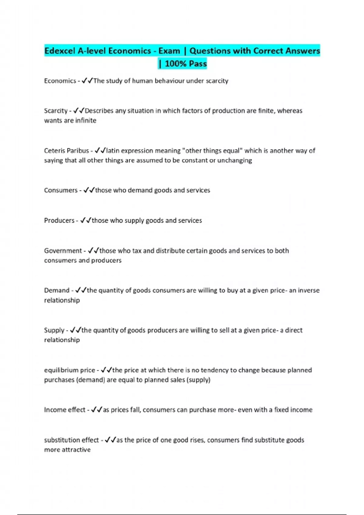 Edexcel A-level Economics - Exam | Questions with Correct Answers | 100 ...