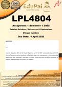 LPL4804 Assignment 1 &lpar;COMPLETE ANSWERS&rpar; Semester 1 2025 - DUE 4 April 2025