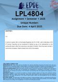 LPL4804 Assignment 1 &lpar;ANSWERS&rpar; Semester 1 2025 - DISTINCTION GUARANTEED