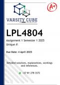 LPL4804 Assignment 1 &lpar;DETAILED ANSWERS&rpar; Semester 1 2025 - DISTINCTION GUARANTEED